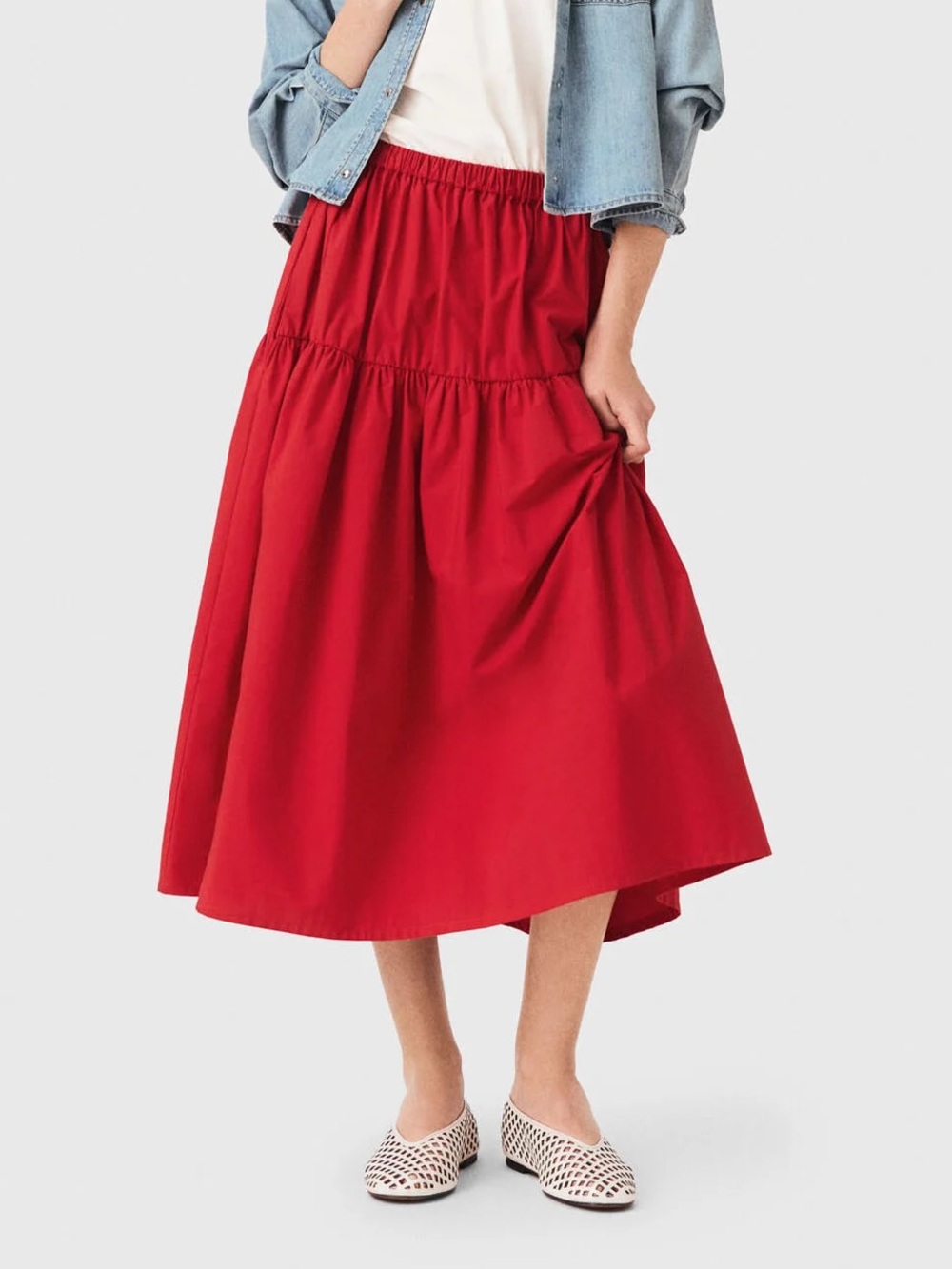 Maje Gathered Midi Skirt